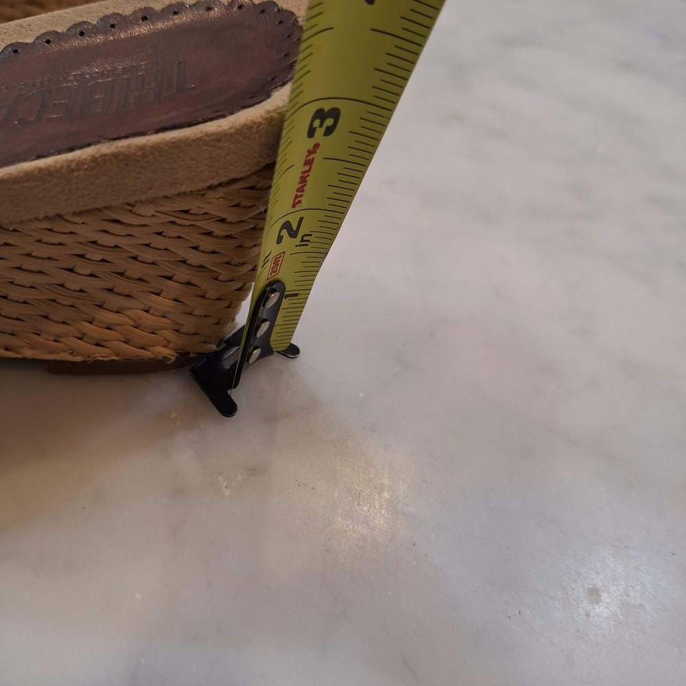 Tribeca Wedge Sandals Women 9.5 Brown Leather Woven Straw Central Park Slides - Picture 6 of 10